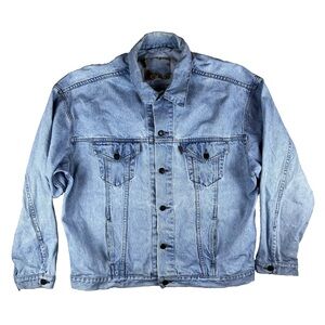 Vintage 80s 90s Levis XL Orange Tab Blue Trucker Denim Jean Jacket Side Pockets